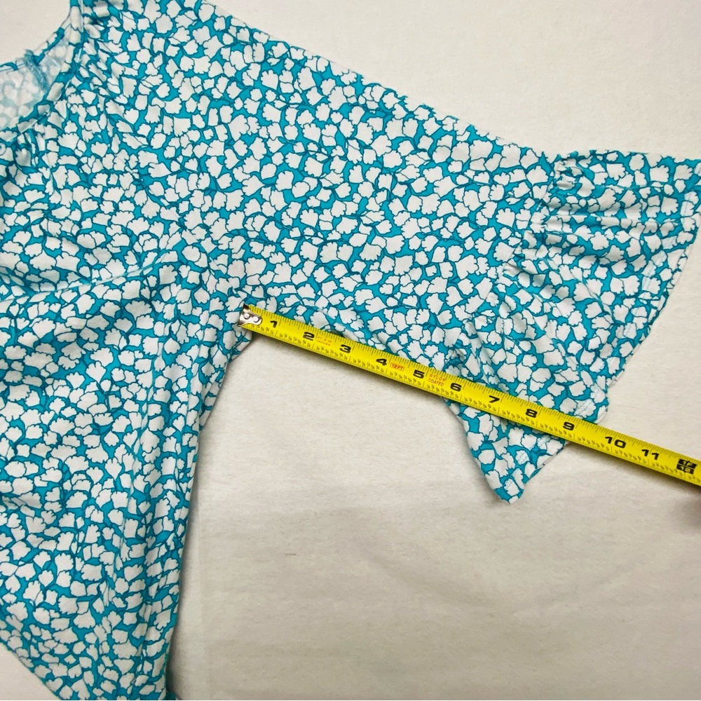 Michael Michael Kors Scoop Neck Pullover Size L 3/4 Bell sleeves Turquoise White - Picture 10 of 13